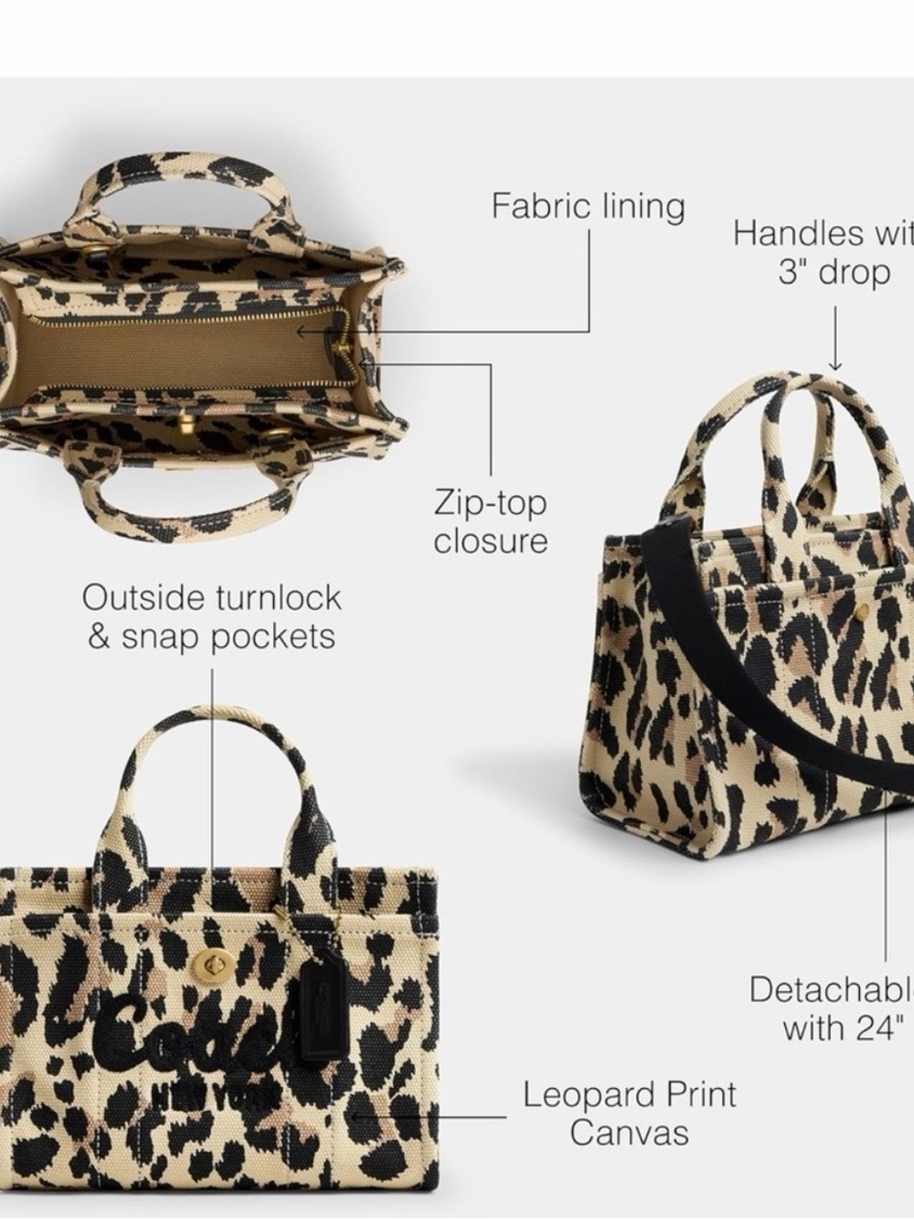 Coach Leopard Canvas Small Tote - Black & Cream - Picture 2 of 2